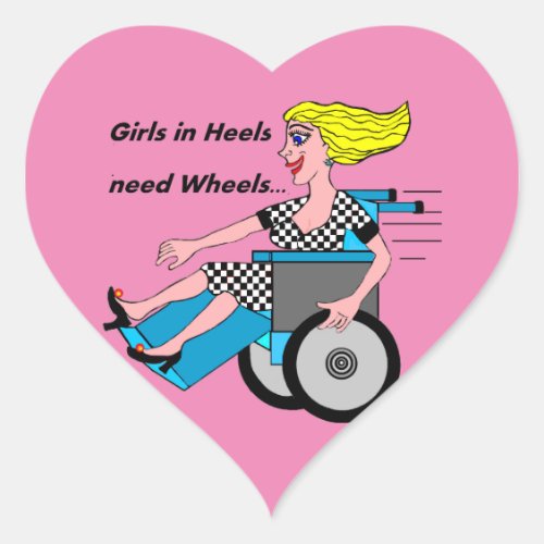 Wheelchair Girl in Heels Heart Sticker