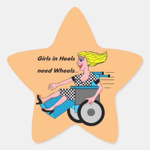 Wheelchair Girl in Heels Star Sticker