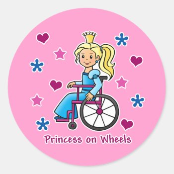 Wheelchair Princess Classic Round Sticker by princessgrafix at Zazzle