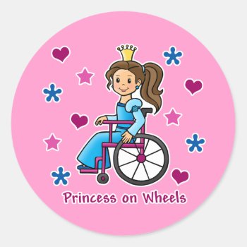 Wheelchair Princess Classic Round Sticker by princessgrafix at Zazzle