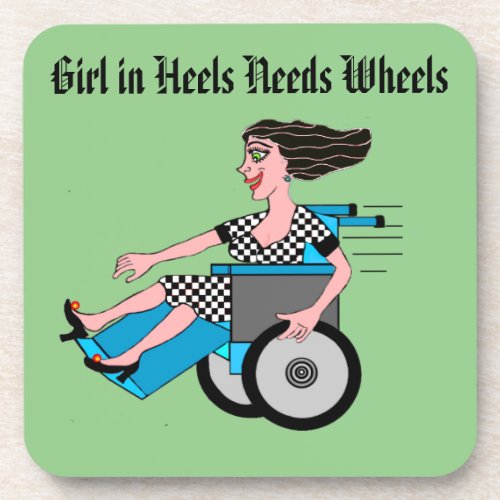 Wheelchair Redhead Customize Text Beverage Coaster