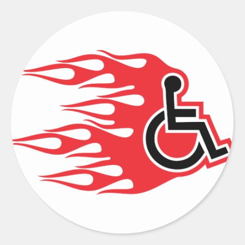Wheelchair rocket flames classic round sticker