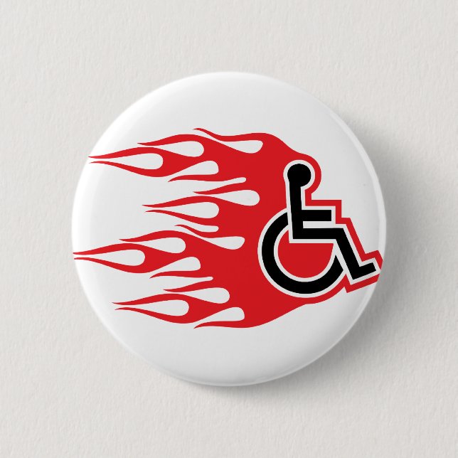 Wheelchair rocket flames pinback button (Front)