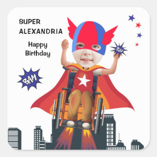 Wheelchair Superhero Flying Hero Girl Birthday Square Sticker