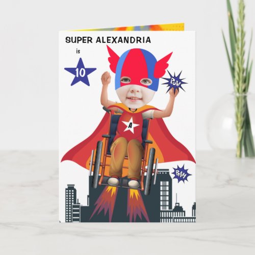 Wheelchair Superhero Girl Flying Hero Birthday Card