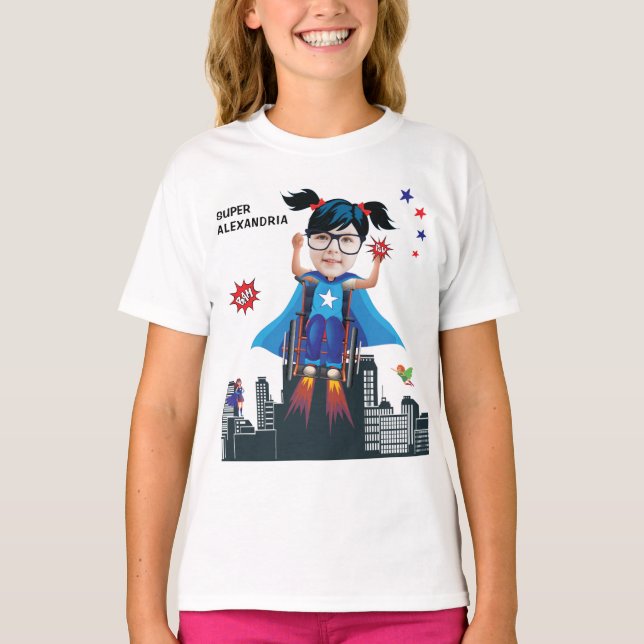 Wheelchair Superhero Girl 💥 Flying Hero Birthday  T-Shirt (Front)