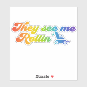Wheelchair - they see me rollin’ retro style sticker