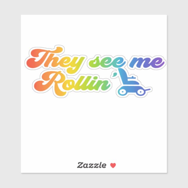 Wheelchair - they see me rollin’ retro style sticker (Sheet)