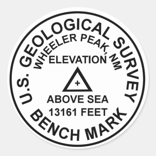 Wheeler Peak USGS Style Benchmark Classic Round Sticker