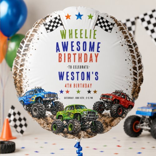Wheelie Awesome Monster Truck 4Th Birthday boy  Balloon
