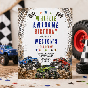 Wheelie Awesome Monster Truck 4Th Birthday boy Invitation