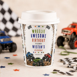 Wheelie Awesome Monster Truck 4Th Birthday boy Paper Cups