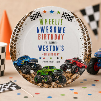 Wheelie Awesome Monster Truck 4Th Birthday boy Paper Plates