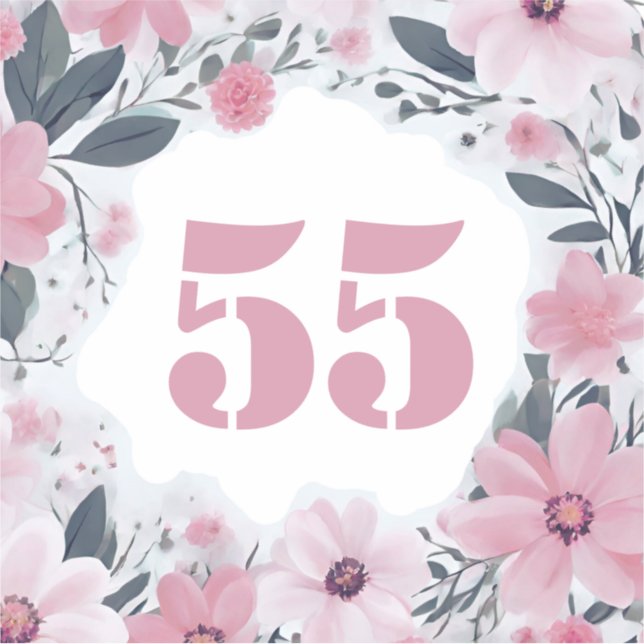 Wheelie Bin House Number Pastel Pink Flowers Sticker (Front)