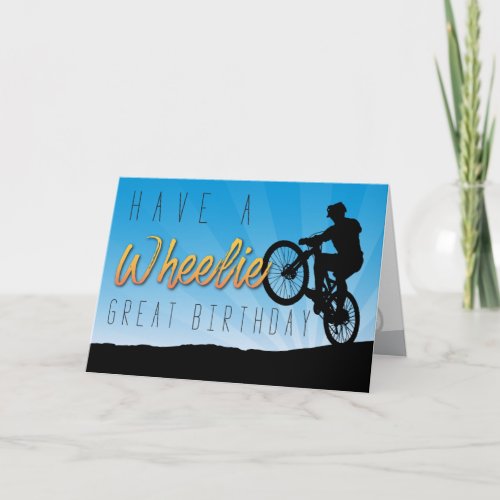 Wheelie Great  Blue Sky Bicycle Birthday Card