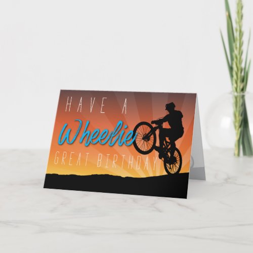 Wheelie Great  Orange Sky Bicycle Birthday Card