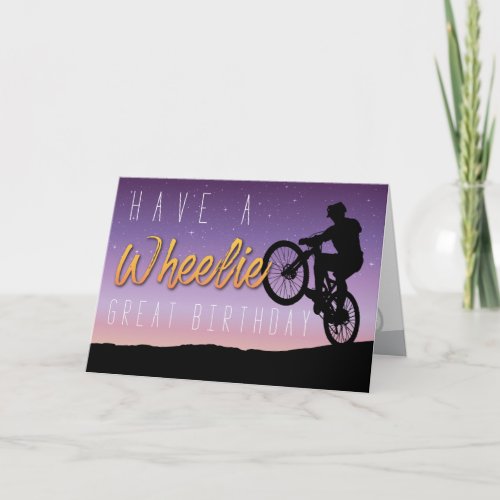 Wheelie Great  Purple Sky Bicycle Birthday Card