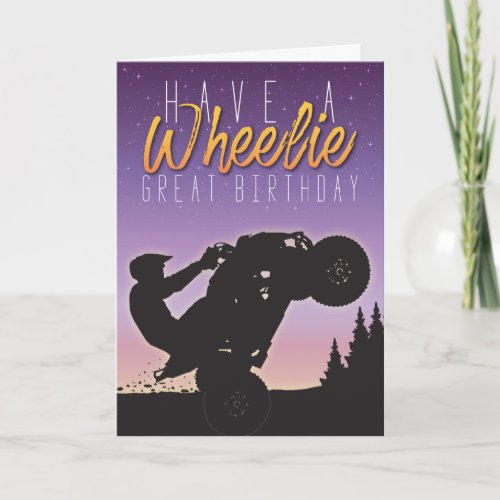 Wheelie Great  Purple Sky Quad Birthday Card