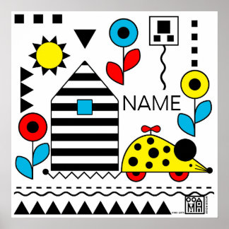 Wheelie Mouse and House Poster - personalize