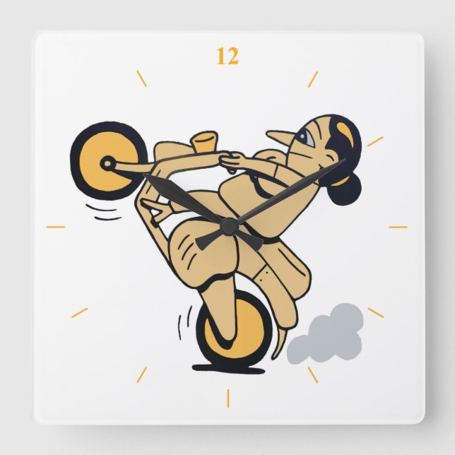 Wheelie Square Wall Clock (Front)