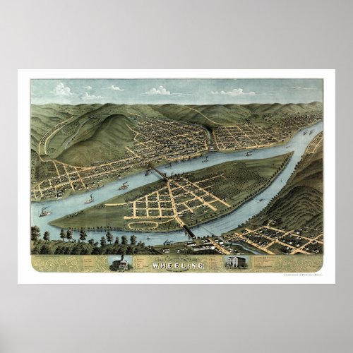 Wheeling WV Panoramic Map _ 1870 Poster