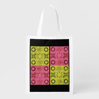 wheels and stars in pink and yellow grocery bag