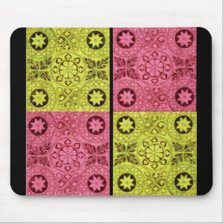 wheels and stars in pink and yellow mouse pad