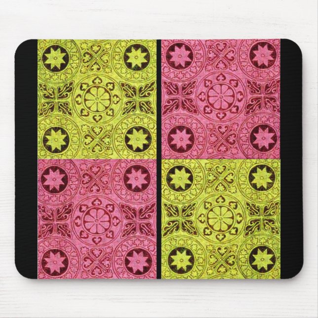 wheels and stars in pink and yellow mouse pad (Front)