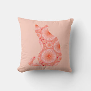 "Wheels of Light" Cat - coral orange Throw Pillow