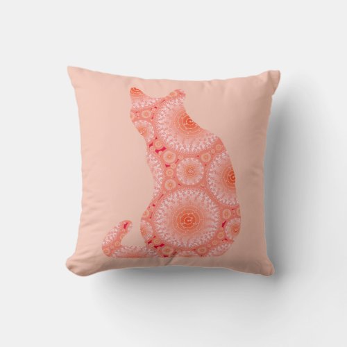 Wheels of Light Cat _ coral orange Throw Pillow
