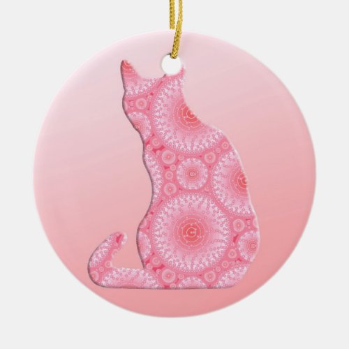 Wheels of Light Cat _ coral pink Ceramic Ornament