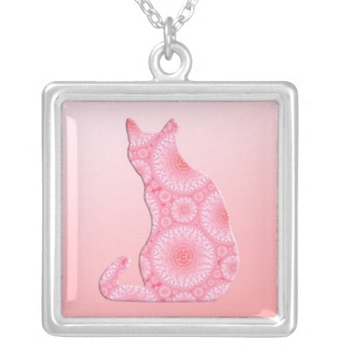 Wheels of Light Cat _ coral pink Silver Plated Necklace