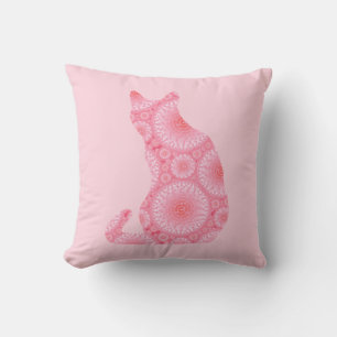 "Wheels of Light" Cat - coral pink Throw Pillow