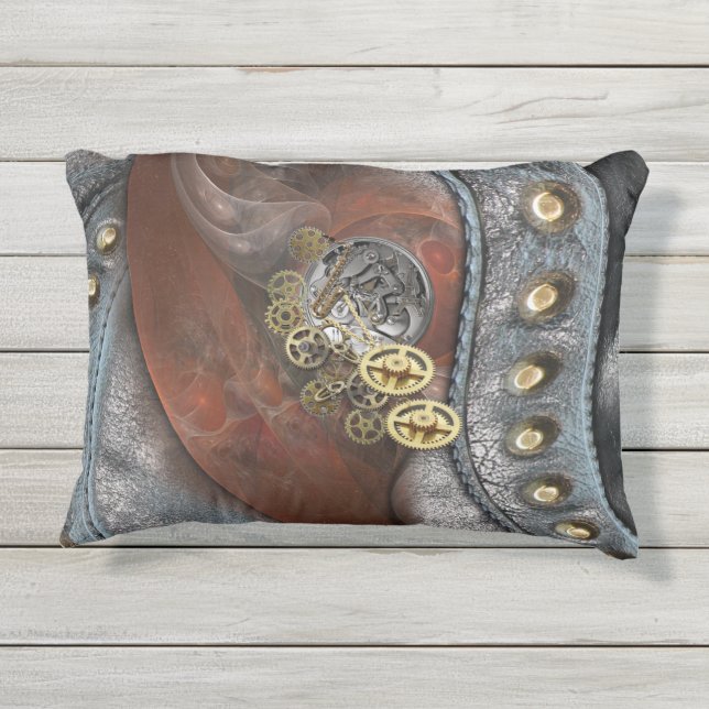 Wheels of Time on Leather Outdoor Pillow (Back)