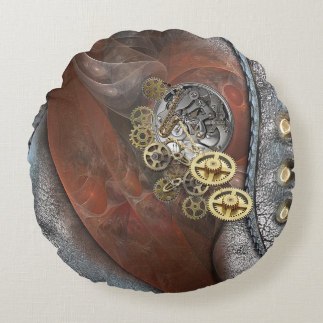 Wheels of Time on Leather Round Pillow (Front)