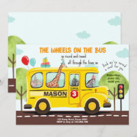 Wheels on the Bus Birthday Invite School Bus Party