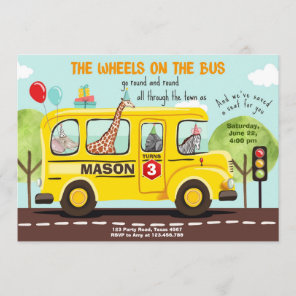 Wheels on the Bus Birthday Invite School Bus Party