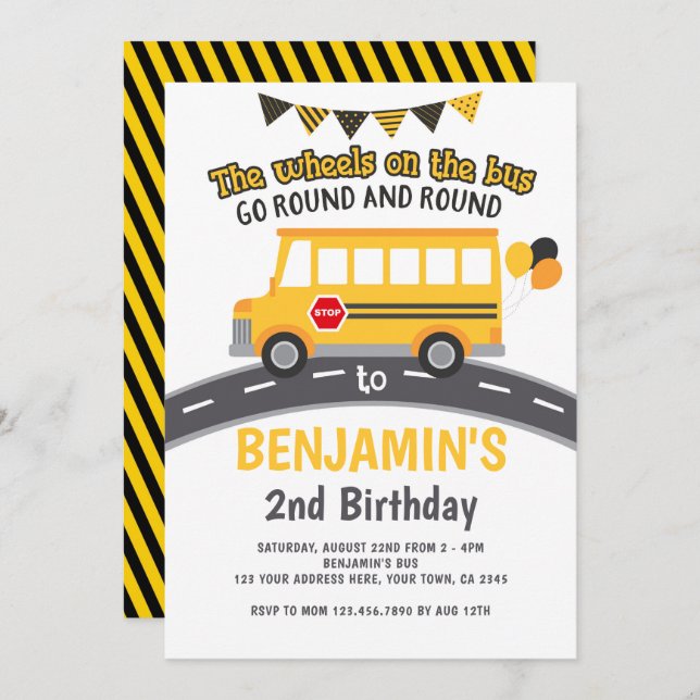 Wheels on the bus invitation (Front/Back)