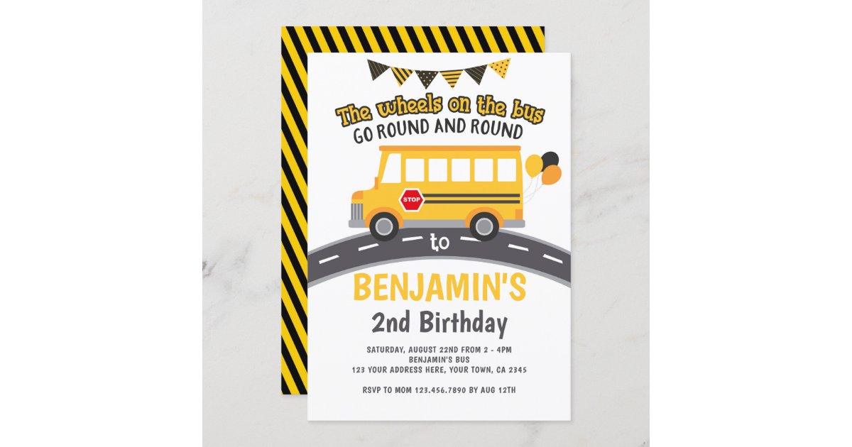 Wheels on the bus invitation | Zazzle