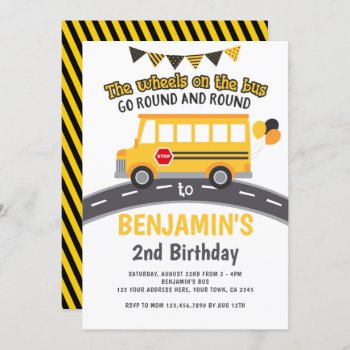 Wheels On The Bus Invitation by PrinterFairy at Zazzle