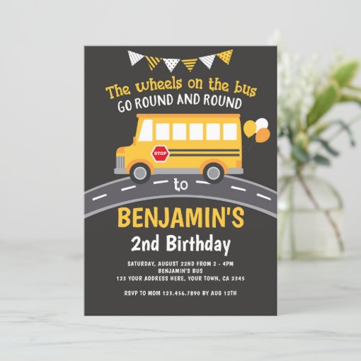 Wheels on the bus invitation | Zazzle