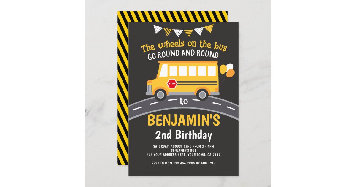 Wheels on the bus invitation | Zazzle