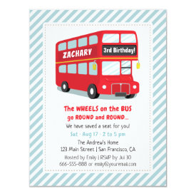 Wheels On The Bus Kids Birthday Party Invitations