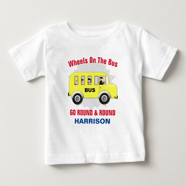 Wheels On The Bus Kids Cute Personalized Baby T-Shirt (Front)