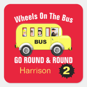Wheels On The Bus Kids Cute Personalized Square Sticker