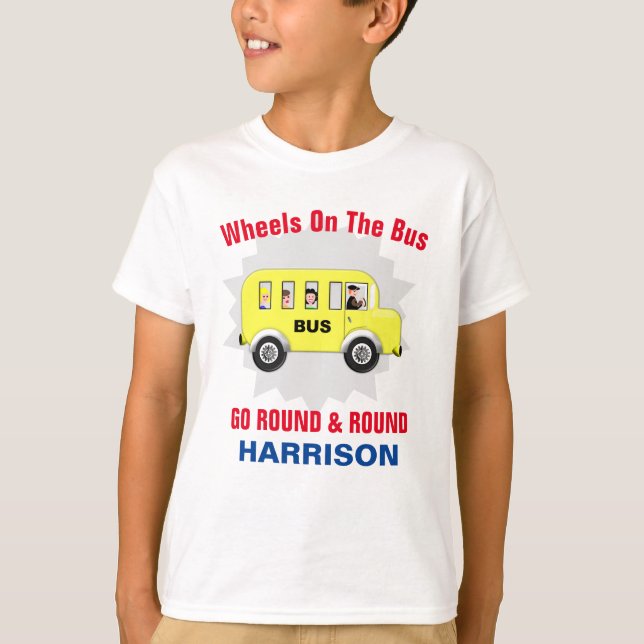 Wheels On The Bus Kids Cute Personalized T-Shirt (Front)