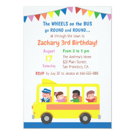 Wheels on the Bus School Bus Kids Birthday Party Invitation