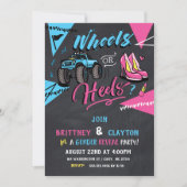 Wheels or heels gender reveal invitation (Front)