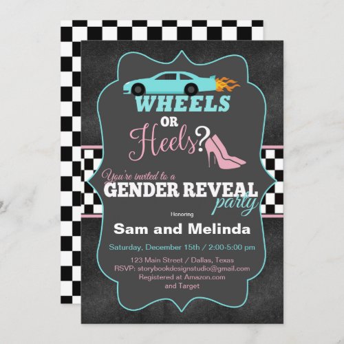 Wheels or Heels Gender Reveal Invitations