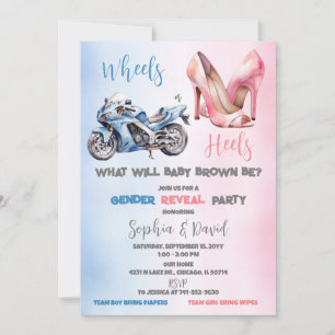 Wheels or Heels Gender Reveal Party Invitation